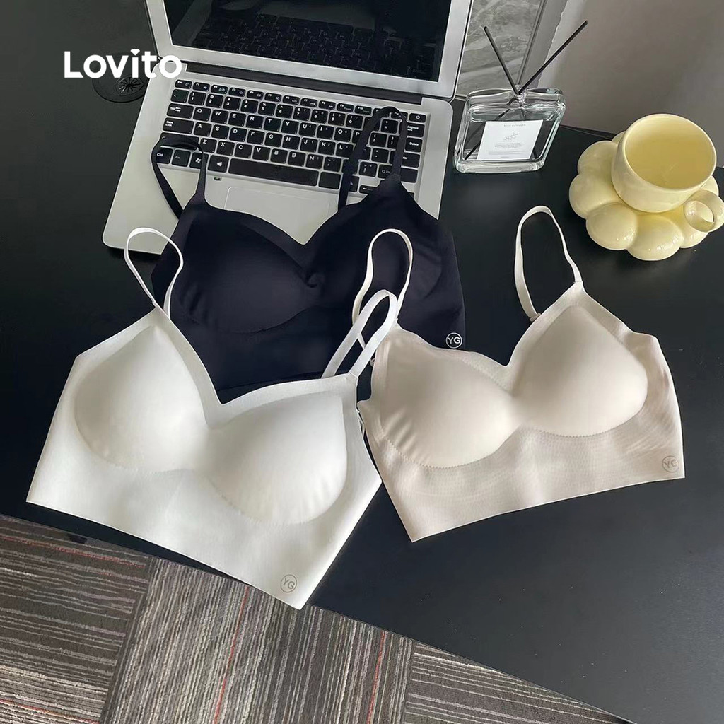 Detalhes do Lovito Sutiã Casual Bralette Básico de Textura Delicada para Todas As Estações Branca para Mulheres LNL107X008