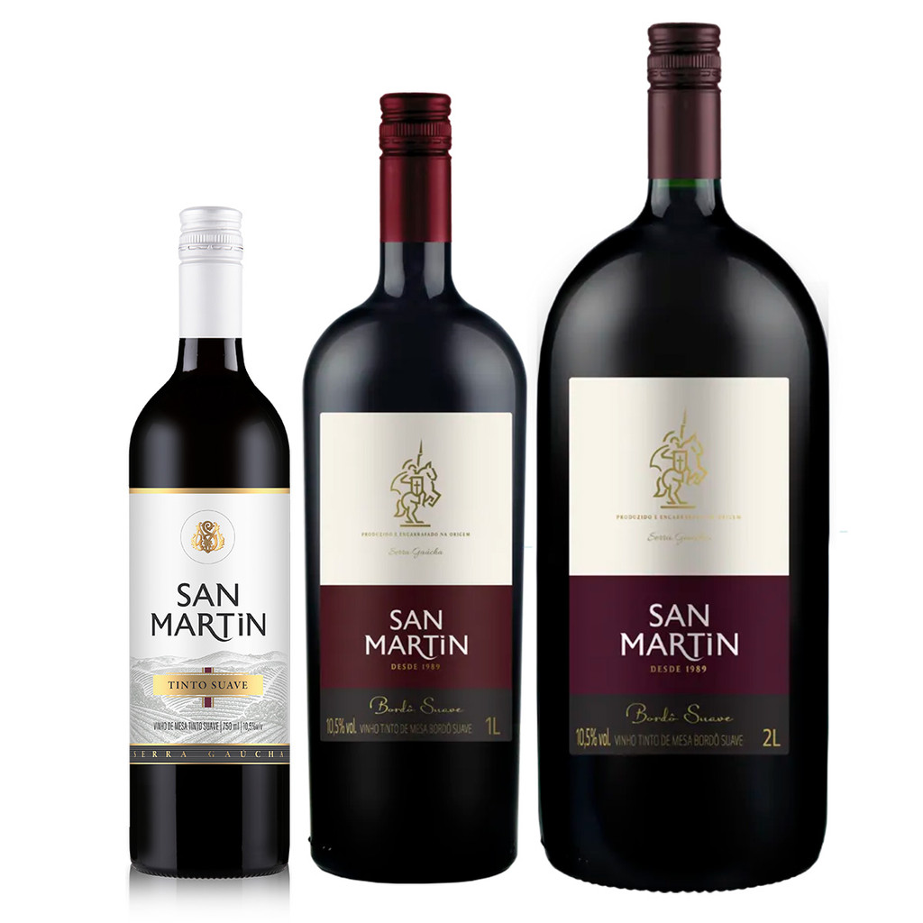 Kit Vertical San Martin Bordo Suave 750ml, 1Lt e 2Lt
