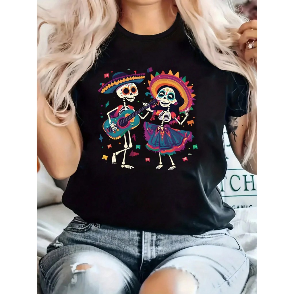 Camiseta Premium Feminina Estampa Caveira Mexicana, Unissex Oversized 100% Algodão 1