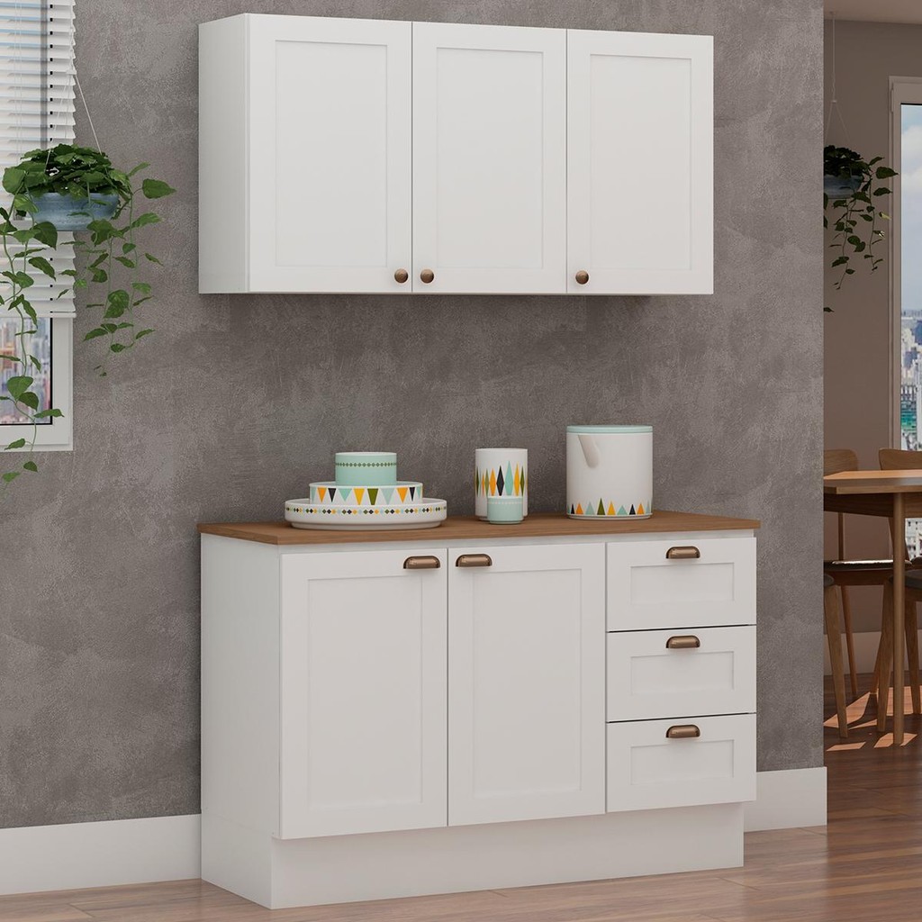 Armário Cozinha Genialflex Provençal C/ Balcão C/ Tampo Bco em Oferta na Shopee