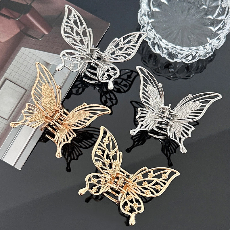 Francês elegante high-end liga oco borboleta grampo de cabelo simples high-end temperamento feminino cabeça traseira tub