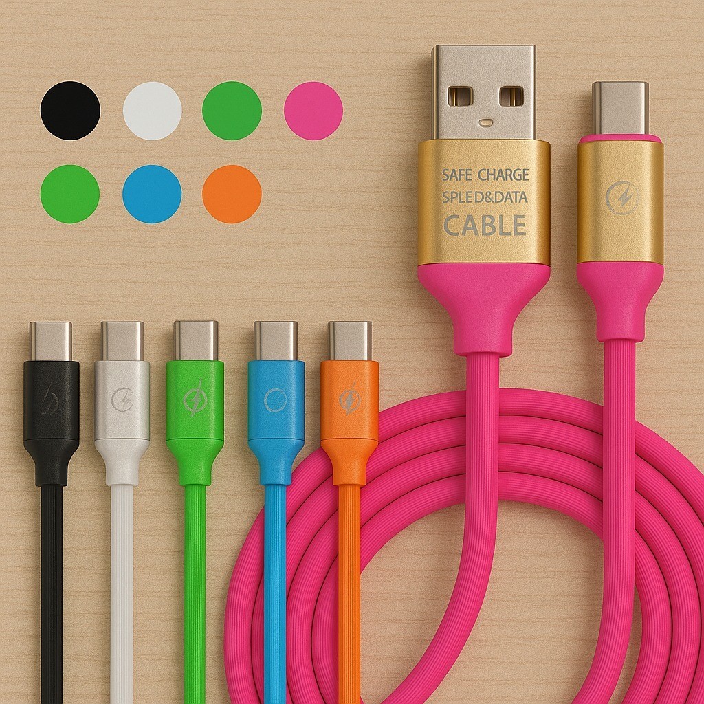 Cabo tipo C / Cabo Iphone / Cabo V8 - Cabo emborrachado USB 1.2m Reforçado/resistente Colorido