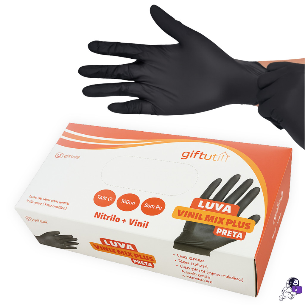 Luva Vinil Preta Nitrilo Descartável Sem Pó Resistente 100 Unidades em Oferta na Shopee