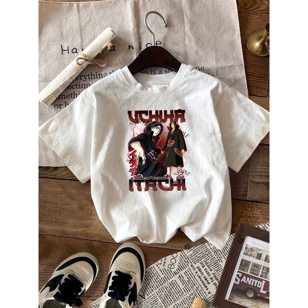 Camiseta Feminina Com Texto Japonês E Estampas De Personagens De Anime, Camiseta De Algodão Casual E Confortável