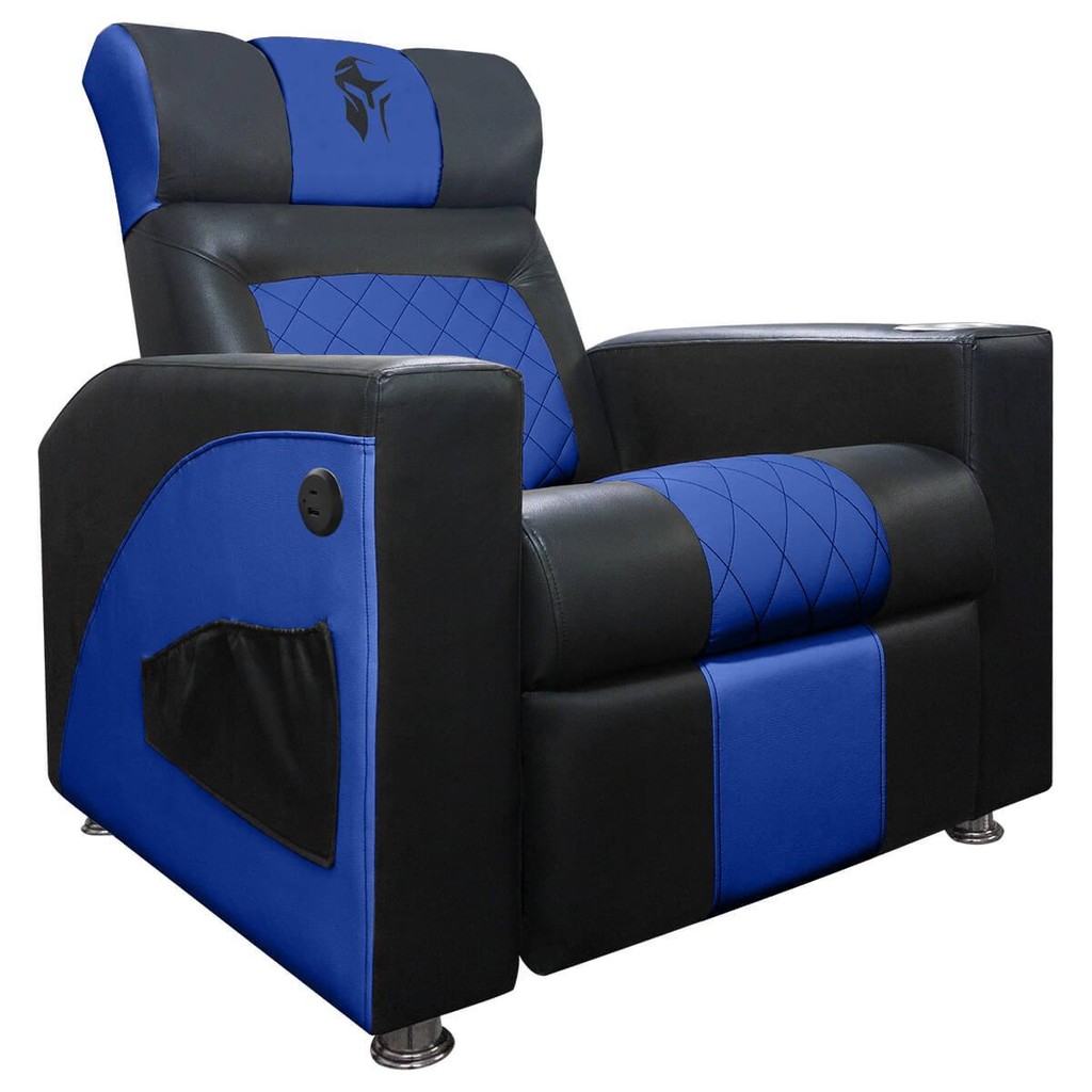 Cadeira Gamer Sparta com Encosto Reclinável e Carregador USB Corino Preto/Azul