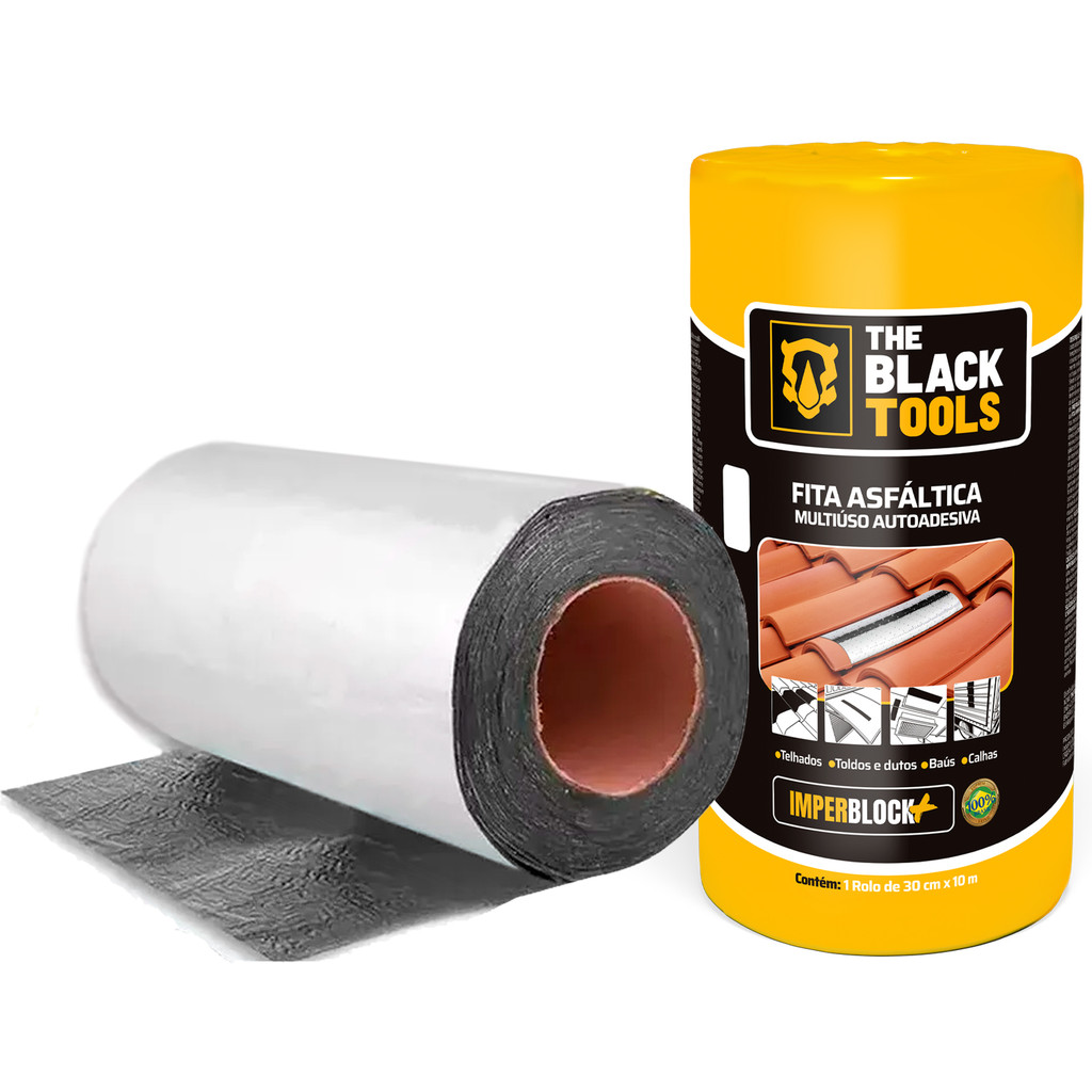 Fita Asfáltica Adesiva Vedatudo Aluminizada Imperblock Rolo 30cm x 10m Alumínio The Black Tools