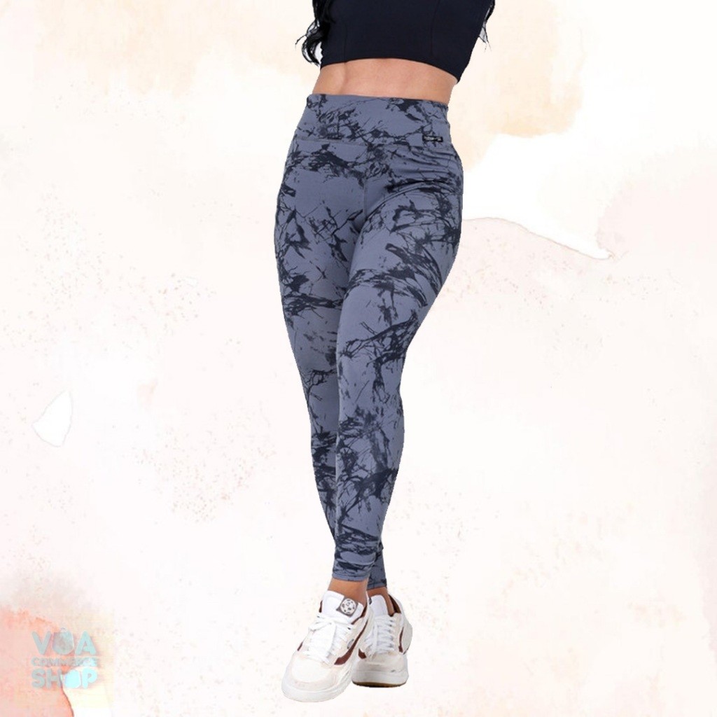 Calça Feminina Marmorizada Legging Fitness Academia Cintura Alta Ajuste Perfeito ao Corpo