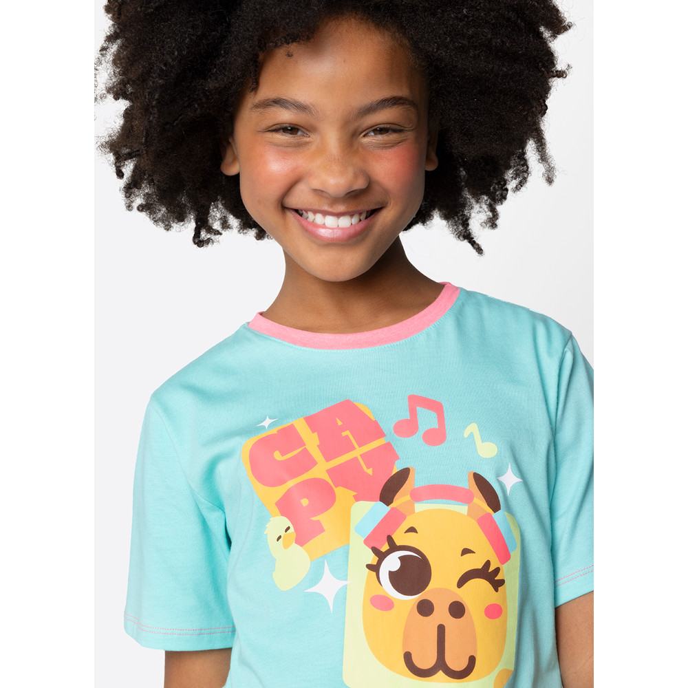 Pijama Manga Curta Algodão Menina Teen Capy Bora - Puket em Oferta na Shopee