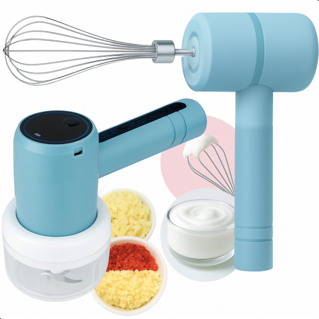 Mini Processador Elétrico Batedeira Portátil Misturador Ovos Bolo Aço Inox