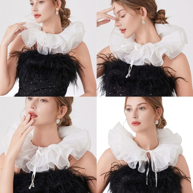 Destacável Renda Jester Colar Traje Festa Essencial Cosplay Gravata Respirável Unisex Neckpiece Para A Véspera Ha