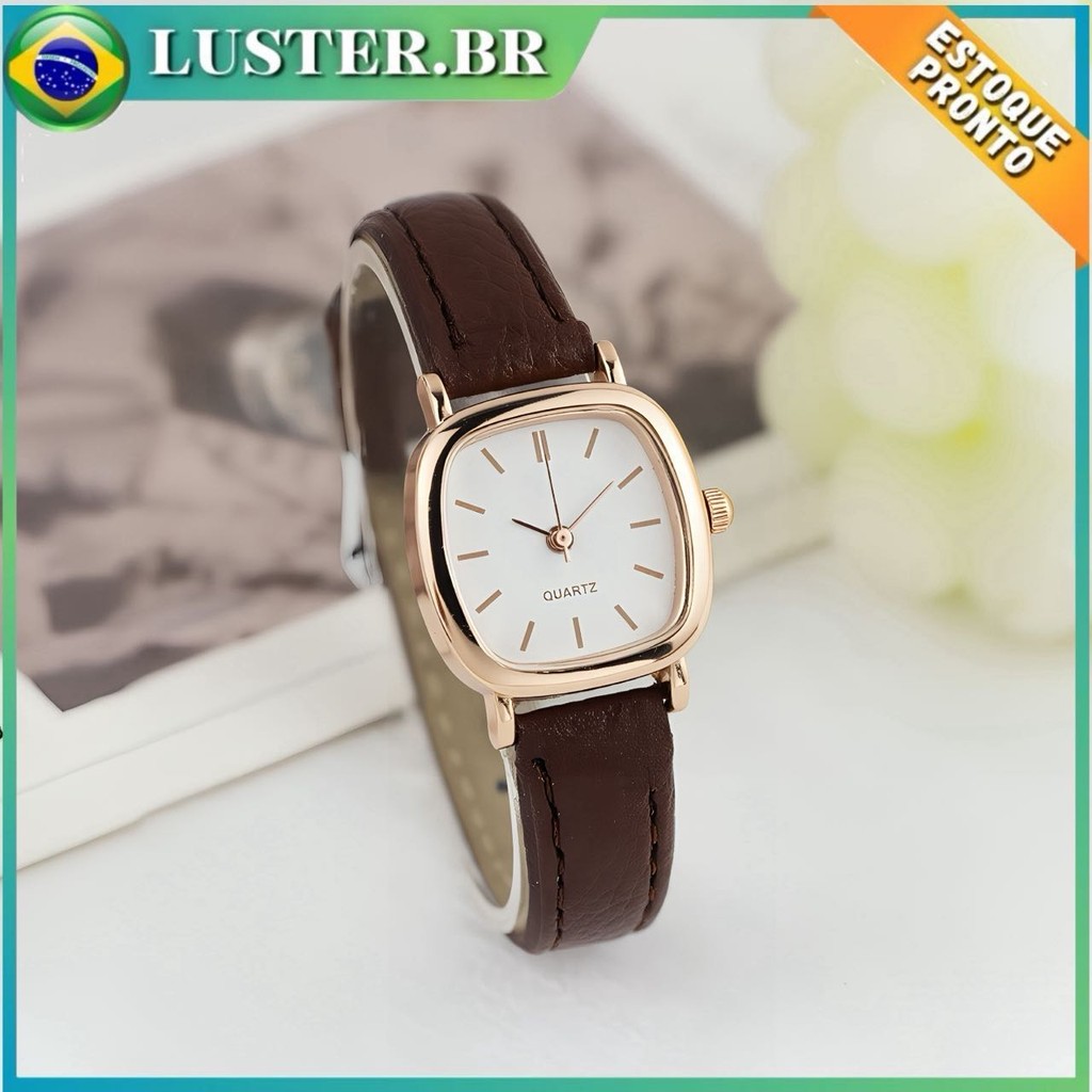 Relógio Feminino Elegante De Quartzo Clássico Quadrado Marrom Pulseira De Couro Relógios De Moda