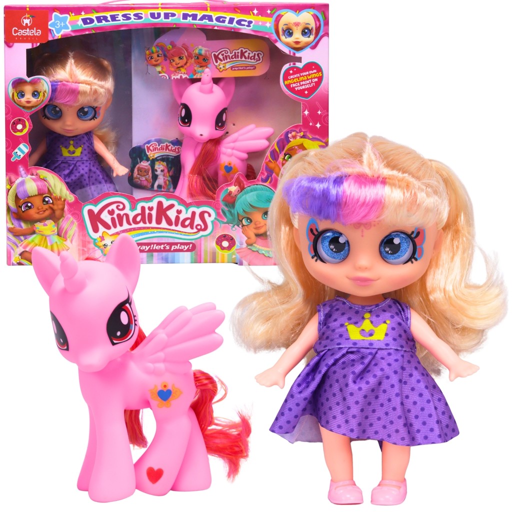Boneca KindiKids Articulada Pônei Rosa - Castela