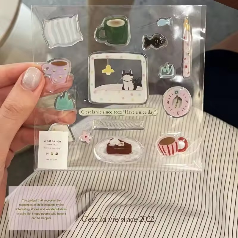 Coreano INS-Estilo Bonito Dos Desenhos Animados Geléia Adesivos À Prova Dwaterproof Água Resina Epóxi 3D Alívio Decalque