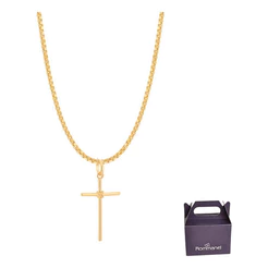 Cordão Corrente Masculino + Ping Mas Cruz Lisa Rommanel Cor Dourado 531312 + 540180