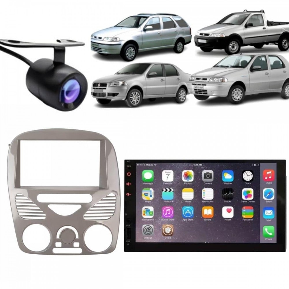 Central Multimídia Mp5 Fiat Palio G2 Câmera Moldura Tela Cinza Brilhante
