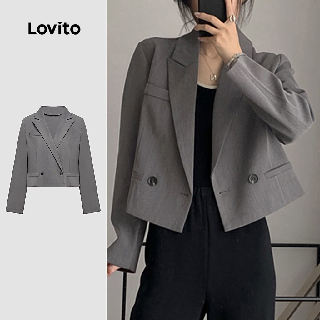 Lovito Blazer Casual de Botão para Lazer Deslocamento Outono/inverno Blazer Cinza para Mulheres L156AD241 em Oferta na Shopee