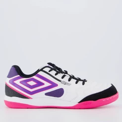 Chuteira Umbro Pro 5 Bump Club II Futsal Branca e Roxa