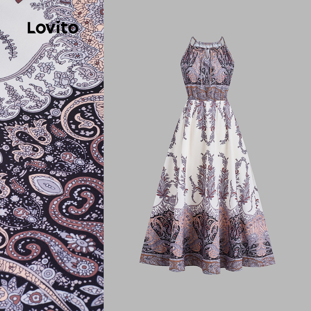 Lovito Vestido Boho com Amarração Primavera/verão para mulheres LBL29099 em Oferta na Shopee