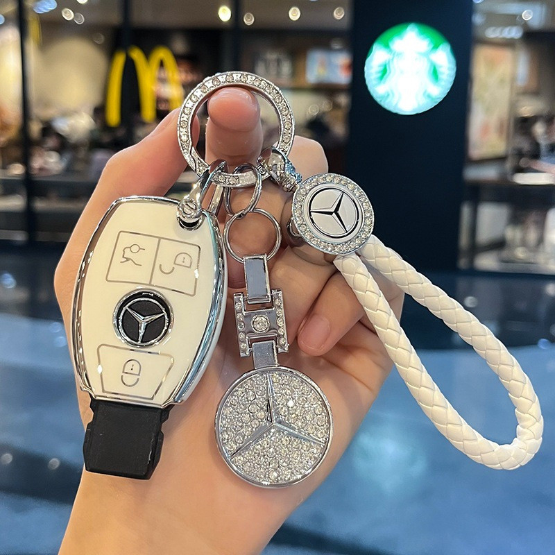 Chaveiro Benz A C E S GLA GLB GLC GLE GLS G AMG de Couro Fashionável para Carro Mercedes QWCJ