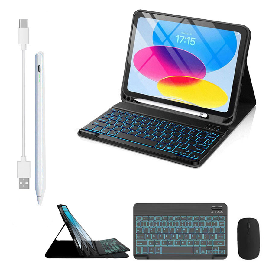 Capa Para Samsung Tab S6 Lite/A9 Plus/A9/A8/A7+Teclado Retroiluminado Abnt2 +Mouse+Caneta Stylus Capacitiva– Kit 4 Em 1