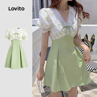 (NEW) Lovito Vestido Elegante com Blocos de Cores Amarração em Renda para Primavera/verão para mulheres L154ED1139 em Oferta na Shopee