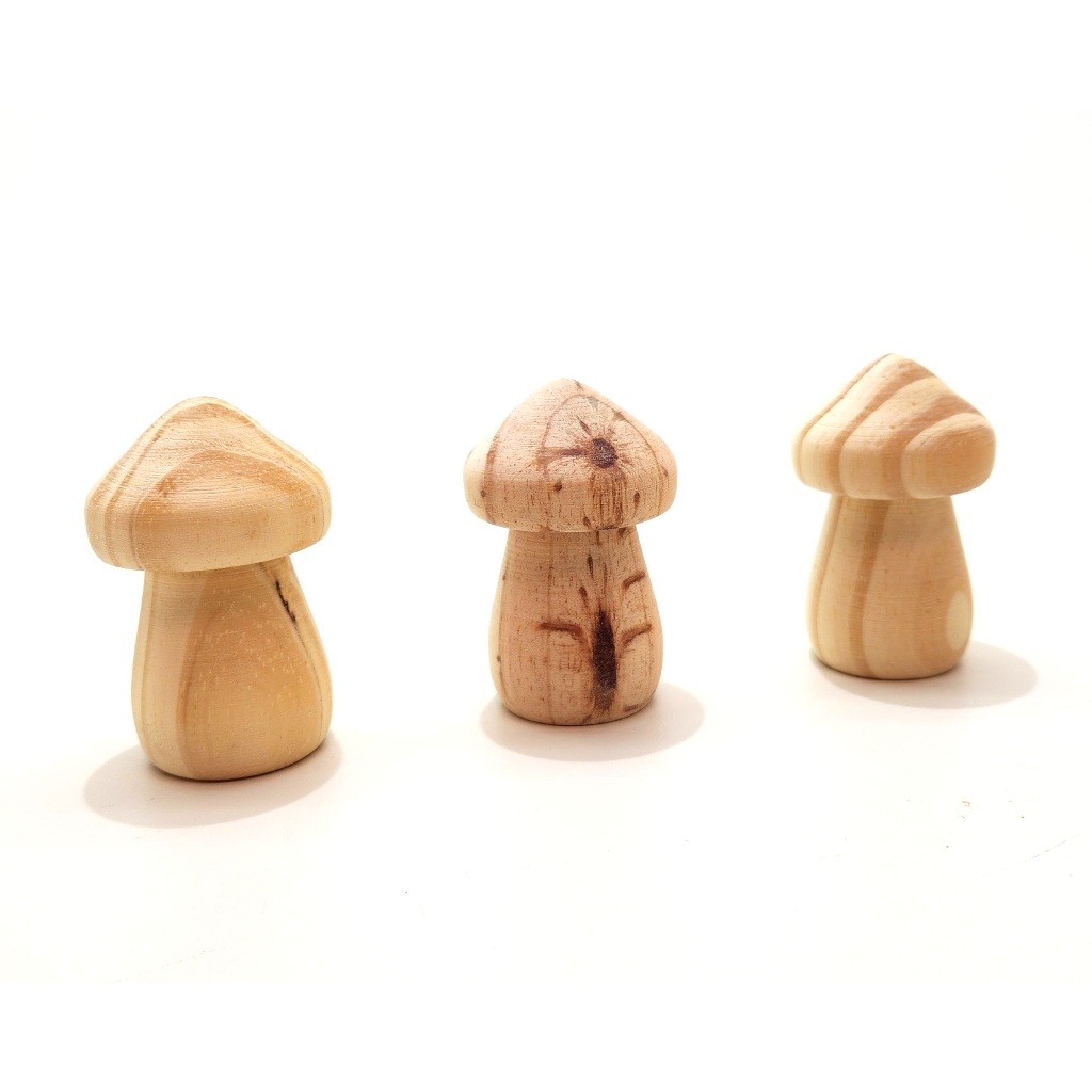 Trio Cogumelo Torneado Madeira Pinus Ref. 2 – Decoração Criativa para Casa e Jardim
