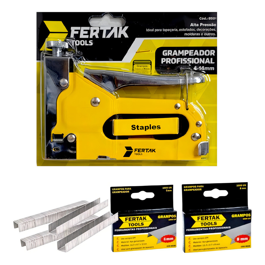 Grampeador Profissional + 2100 Grampos Resistente Aço Tapeceiro 4-14 Mm