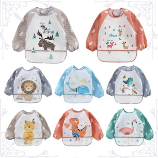 babador manga longo impermeável avental com bolso pega migalhas bebe crianças em Oferta na Shopee