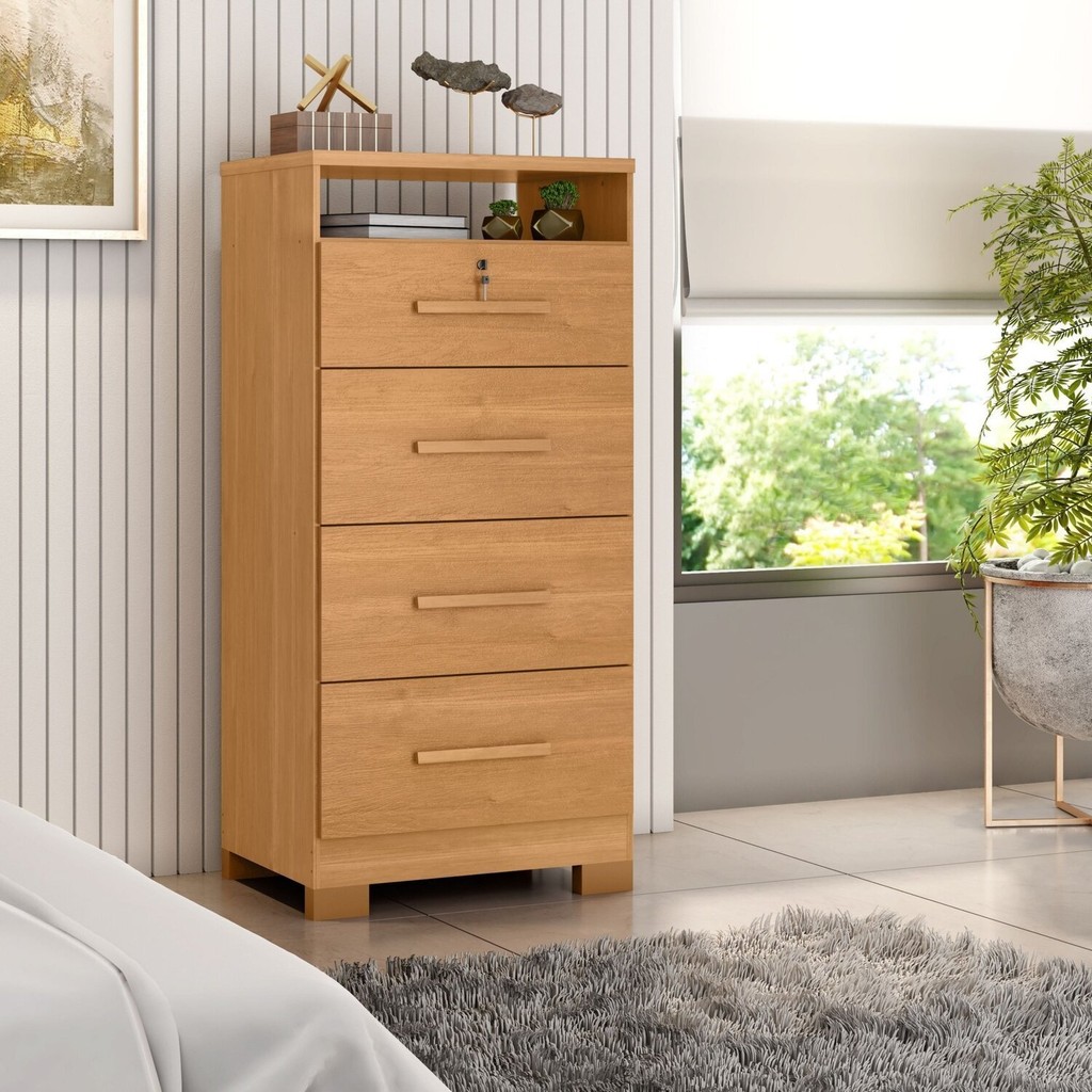 Cômoda Primordial Max 4 Gavetas Cinamomo em Oferta na Shopee