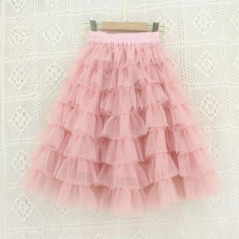 Roupas Infantis Meninas Saias Infantis Saias Infantis Saias Infantis Long Sweet Cake Saias Infantis Versão coreana Saias