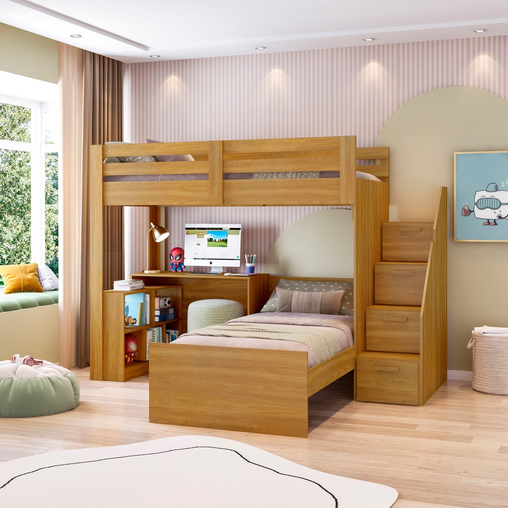 Beliche Star Office Infantil/ Juvenil Multifuncional com Escrivaninha Casatema MadeiraOriginals Freijó em Oferta na Shopee