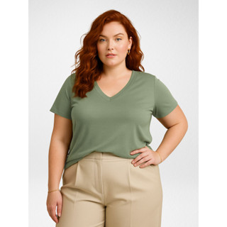 Blusas Femininas Plus Size Básica Casual Manga Curta Gola V Algodão Roupas Femininas em Oferta na Shopee