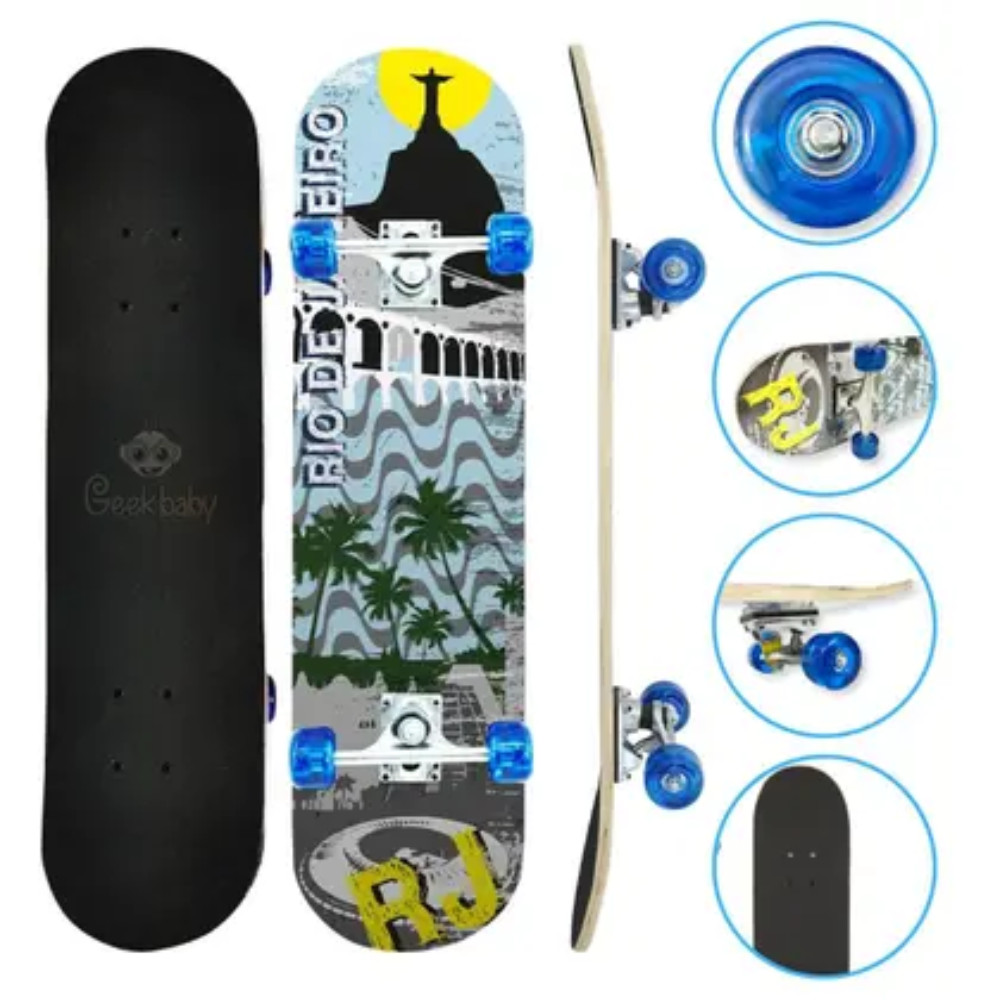 SKATE SKATEBOARD INICIANTE 70KG COMPLETO SHAPE 7.0 MONTADO - DM TOYS