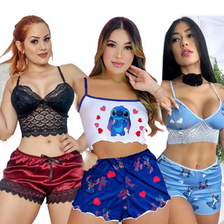 Pijama Baby Doll Virginia Cetim Renda