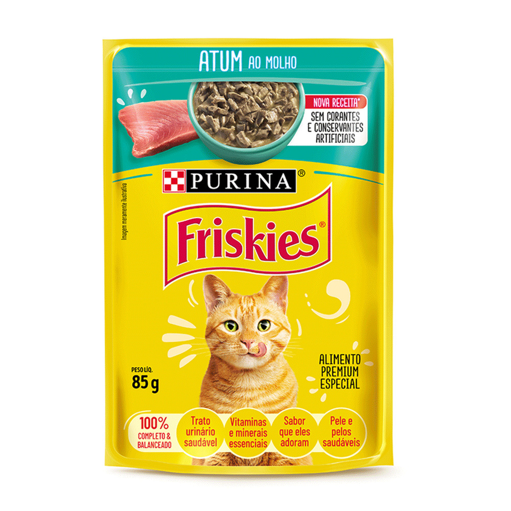 Ração Úmida Sachê Friskies Gatos Adultos Atum Ao Molho 85g em Oferta na Shopee