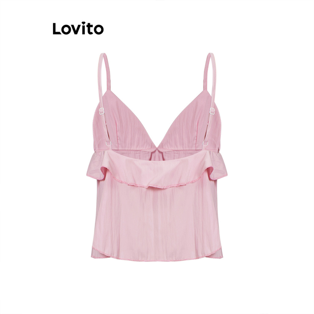 Detalhes do Lovito Regata Elegante Com Babados Lisos Para Mulheres L105MD021