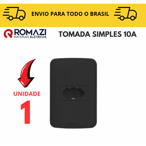 Tomada Simples 10A Tomada Preta linha canoa black romazi / 10A / 20A / Paralelo