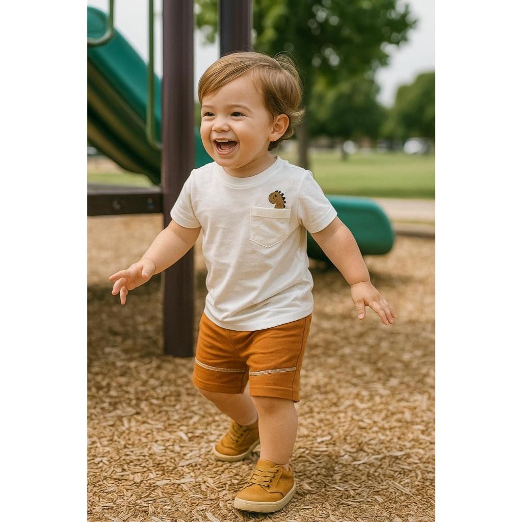Conjunto Dino Infantil Menino Bebê Festa Dino Estilo Minimalista Camisa e Bermuda casual social Festa