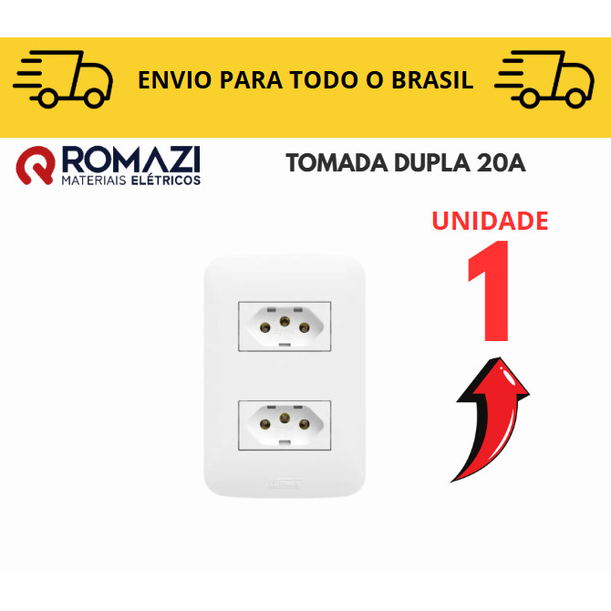 Tomada Dupla 20A canoa romazi e Interruptores linha canoa romazi / 20A / Paralelo / Tomada
