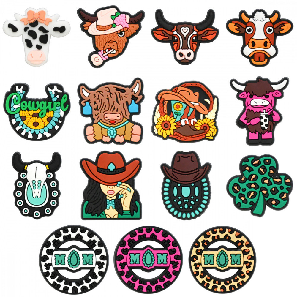 Encantos de Sapatos 14 Estilos de Decorações da Série Cowboy Acessórios de PVC com Botão e Pingentes de Sandálias com Pr