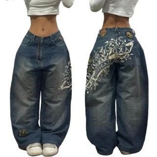 2025 Nova Tendência Americana Retro Hip-hop Bordado Padrão Baggy Jeans Y2K Harajuku Calças Largas Streetwear em Oferta na Shopee