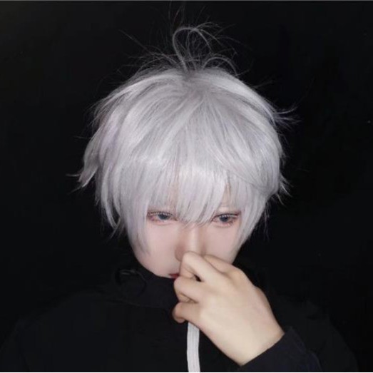 Gojo Go cos peruca branca de alta temperatura seda masculina reversa peruca curta bidimensional COSplay peruca masculina