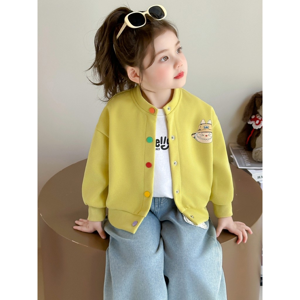 Menina dos desenhos animados de malha algodão jaqueta primavera outono menina crianças uniforme beisebol impresso menina