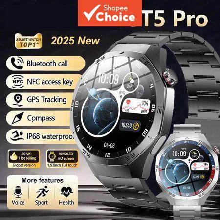 Relógio Inteligente Masculino 2026 GT5 Pro com GPS, NFC, Tela AMOLED HD, Monitor Cardíaco