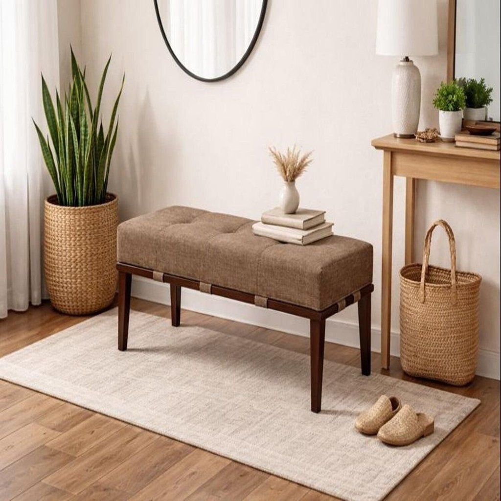 Puff para Sala de Estar em Linho Livia Marrom/Imbuia
