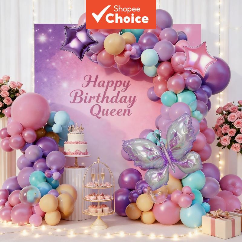 Kit de Balões para Decoração de Aniversário de Menina e Festa de Princesa 107 Peças Arco de Balões em Tons Pastel Rosa,