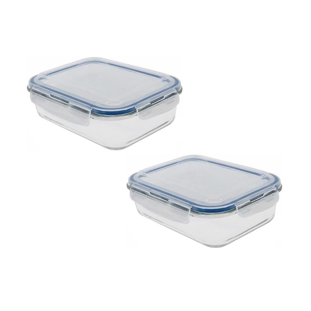 Kit 2 Potes Vidro Refratário Antivazamento 600ml Micro-ondas Freezer Marmita Semana Mantimento Bpa Free 4 Travas