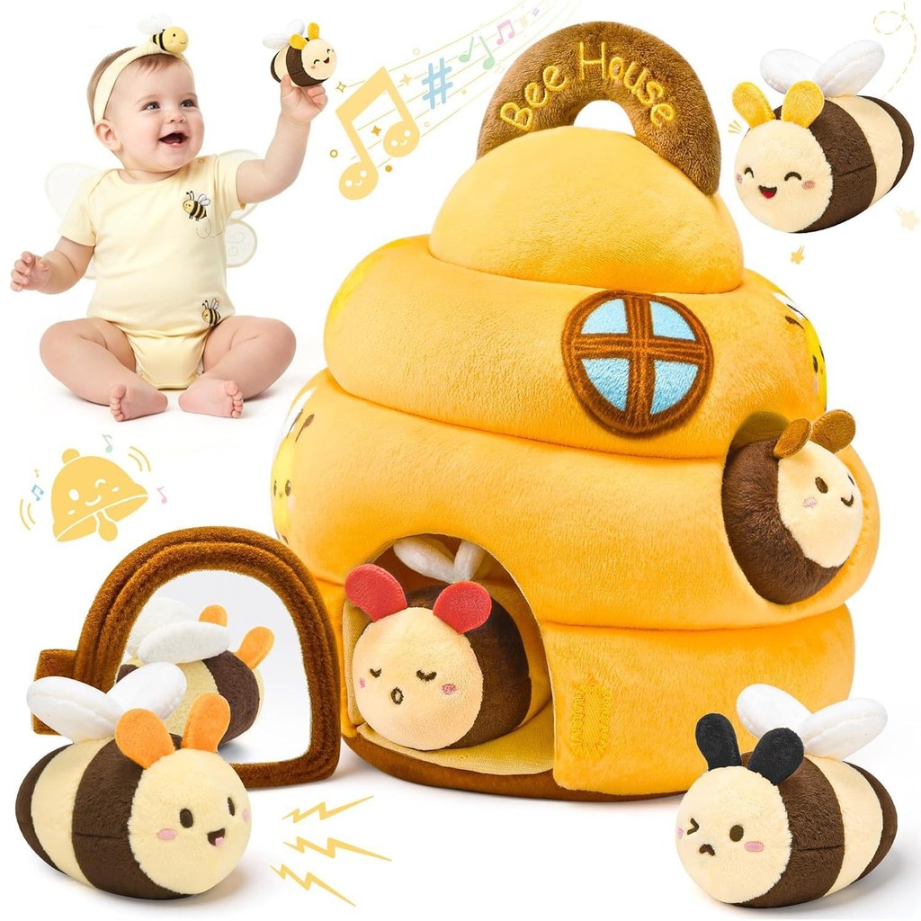 Casa de Abelha para Bebê - Brinquedo para Tummy Time com Pelúcia, Animais de Pelúcia, Sensorial, Espelho de Abelha BR02