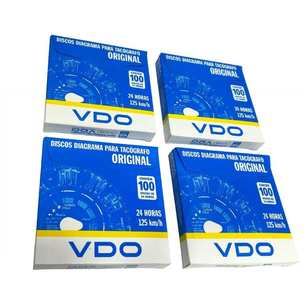 Imagem kit 4 Caixas Disco Tacografo Diario VDO 125KM/H 1 Dia 14024005F