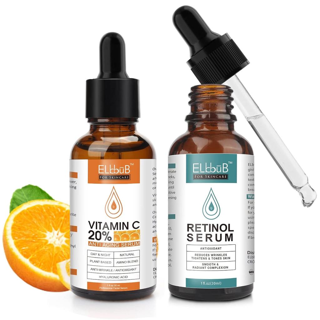 Sérum Facial Anti-Idade Dia e Noite com Vitamina C e Retinol - Aumenta o Colágeno da Pele, Hidrata e Preenche a Pele - S